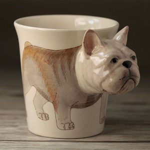 泰国进口手绘动物中号马克杯法国斗牛犬陶瓷杯 咖啡杯卡通杯 杯子