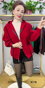 韩版双面绒短外套女士春季新款气质百搭显瘦减龄红色连帽夹克外衣