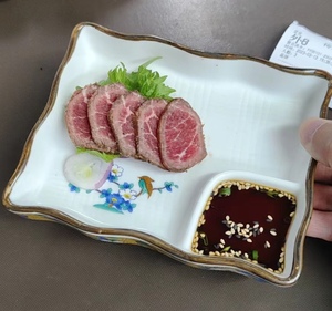 日式贴花陶瓷餐具双格寿司盘刺身碟煎饺盘隔断碟小吃盘炸物盘前菜