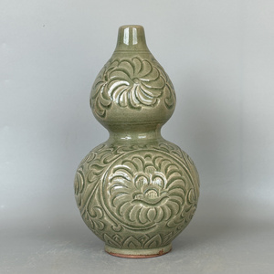 宋耀州窑刻花纹葫芦瓶手工仿古家居装饰瓷器摆件古董古玩老货收藏