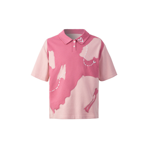 CybeLove(CL*)万针刺绣粉色骷髅贴布polo衫 290g夏季T恤