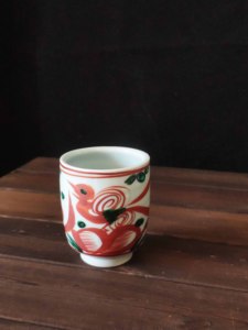 日本瓷器赤绘汤吞茶杯主人杯茶道具藏珍窑1带纸盒全品包邮