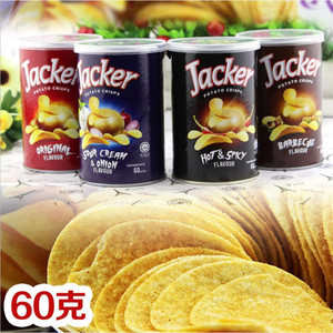 马来西亚进口Jacker香辣味杰克牌薯片60g/罐膨化零食露营休闲小吃
