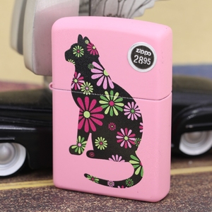 美国原装正品ZIPPO防风打火机原版粉色哑漆彩印粉红古惑猫21026