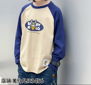 日本潮牌bape秋款新品猿人头儿童上衣中大童字母印花圆领长袖T恤