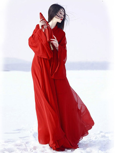 大红色汉服女超仙中国风古装女租赁朗诵比赛学校艺术节表演服装