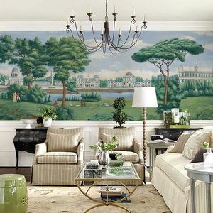 塞纳河畔欧式法式巴黎风景壁画植物卧室客厅背景墙环保无缝壁纸布
