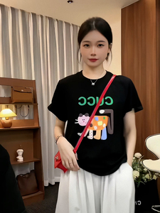 韩系卡通动漫小猫印花气质上衣女2024夏季新款女装休闲时尚t恤潮
