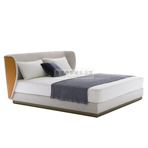 hc28轻奢布艺床小户型实木床现代简约北欧实木双人软靠床主卧家具