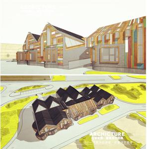 su模型生态原木结构幼儿园早教中心坡屋顶教育建筑设计skp草图