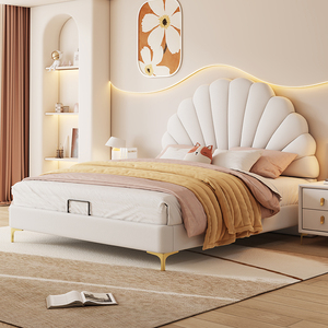 法式奶油风公主床花瓣床现代简约小户型一米五儿童床女孩储物皮床