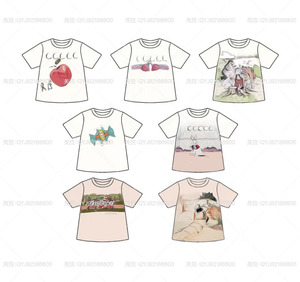 七叶槿J24春夏新款儿童卡通小兔子印花圆领短袖T恤亲子款棉质上衣
