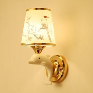 可爱小海豚壁灯led儿童房卧室床头灯走廊过道灯楼梯灯具布艺灯罩