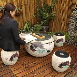 创意中国风田园庭院户外酒店茶几鱼缸新中式客厅阳台茶几家具凳子