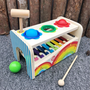儿童益智力宝宝早教积木木制质敲球台八音手敲琴颜色配对敲击玩具