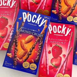 现货 日本Glico格力高Pocky杏仁碎片巧克力草莓涂层饼干棒2小袋入