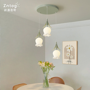 奶油风餐厅吊灯北欧创意现代简约复古田园温馨饭厅灯吧台花朵灯具