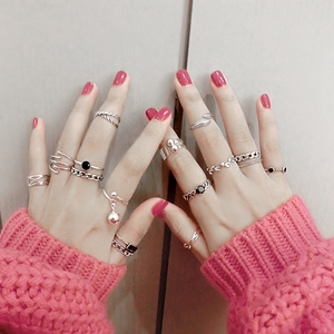 s925纯银戒指女个性韩版泰银玛瑙复古开口可调节简约潮人食指环