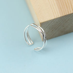 s925纯银开口可调节线条戒指女食指中指个性韩版指环防过敏不掉色