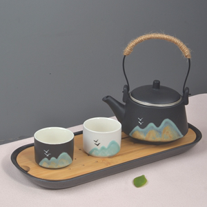 日式一壶二杯功夫茶具小套装家用高档茶壶茶杯过滤茶壶干泡盘茶杯