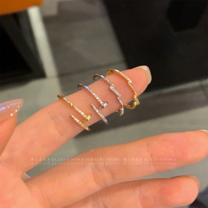 显手细轻奢素圈锆石钉子戒指女小众设计精致叠戴指环2023年新款潮
