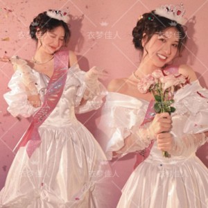 昭和时代复古婚纱影楼少女生日主题写真礼服日系绶带公主裙艺术照