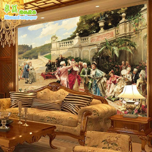 欧式复古油画人物壁纸ktv主题酒店别墅壁画客厅宫廷贵族背景墙纸