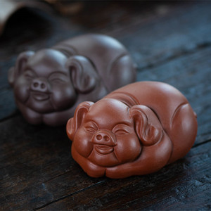 茶宠猪摆件生肖福气猪雕塑茶具工艺品陶瓷可养茶宠摆件紫砂