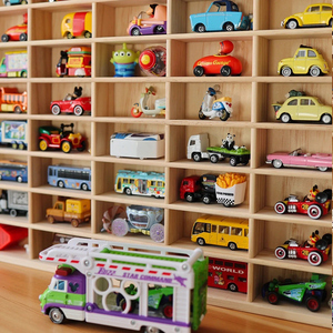 多美卡收纳盒儿童玩具模型收藏盒合金小汽车收纳箱木质分格展示架