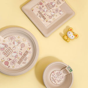 Hello Kitty一次性纸盘子餐具纸碟果盘户外烧烤幼儿园DIY手工画盘