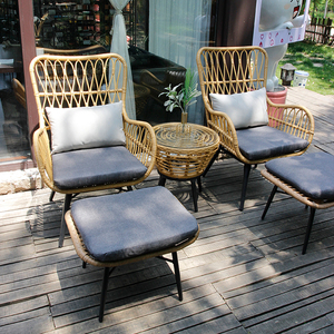 唯美花园北欧现代简约户外藤椅组合庭院民宿酒店阳台躺椅桌椅套件