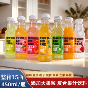 美汁言蜂蜜菠萝芦荟添加大果粒复合果汁饮料450ml芒果葡萄果味饮
