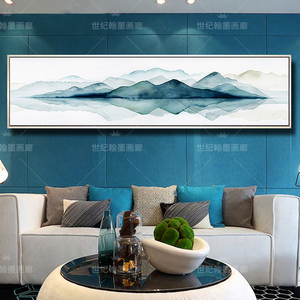 纯手绘新中式客厅沙发背景挂画床头壁画油画抽象山水风景装饰画