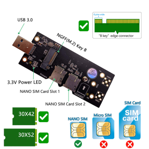 NGFF key B转USB 3.0转接卡带双NANO SIM卡座 3G/4G/5G模块测试卡