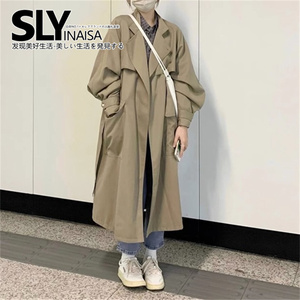 日本代购SLYINAISA中长款风衣外套女春秋款小个子韩版卡其色上衣