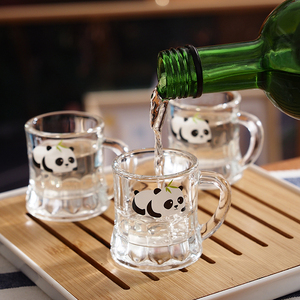 家用可爱熊猫迷你玻璃白酒杯烧酒杯果酒杯咖啡杯一口杯烈酒小酒杯