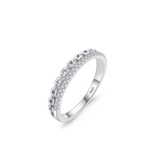 纯银戒指女高级感食指轻奢小众设计时尚链条形镶钻闭口戒指可叠带