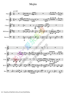 周杰伦 莫吉托 Mojito 长笛单双簧管圆号巴松 木管五重奏总谱分谱