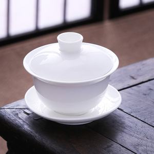 德化白瓷羊脂玉玉瓷功夫茶器三才茶碗大容量家用陶瓷茶具套装定制