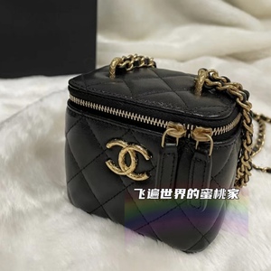 【现货】Chanel香奈儿23C菱格纹浮雕 双C logo双链条小盒子斜挎包