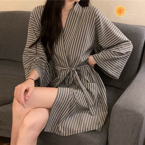 日式和服睡袍女士性感纯欲条纹四季通用薄款夏天吸水速干晨浴衣袍