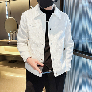 社会小伙白色夹克男小码春装外套小个子男士XS码S号韩版修身上衣