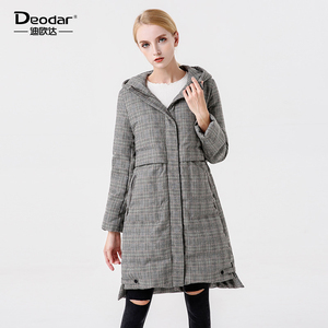 迪欧达2023年冬季新款羽绒服女反季中长款韩版格子外套修身显瘦潮