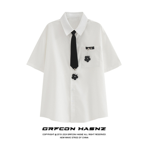 「GRFCON HASNZ」学院风领带衬衫短袖夏季2024新款女装白色jk衬衣