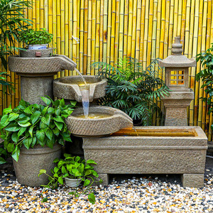 中式石槽鱼池庭院花园景观喷泉阳台小院造景装饰户外循环流水摆件