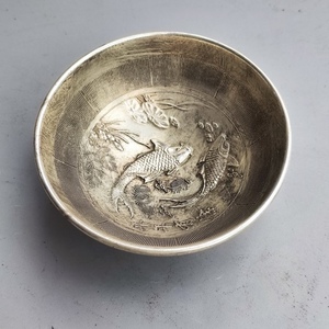 大号花开富贵银碗年年有鱼白铜镀银复古制作艺术工艺品家用小摆件