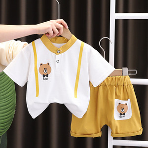 婴儿衣服夏季薄款休闲卡通小童短袖套装一岁男宝宝帅气外贸童装潮