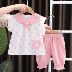 婴儿衣服夏季纯棉可爱甜美小女孩飞袖套装1一3岁女宝宝超洋气童装