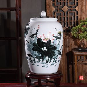 景德镇陶瓷米桶米缸家用带盖50斤100斤装防潮防虫米箱茶叶饼面缸