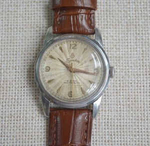 二手老式古董手表 老瑞士手表 山度士 男士手卷机械手表 太阳纹盘